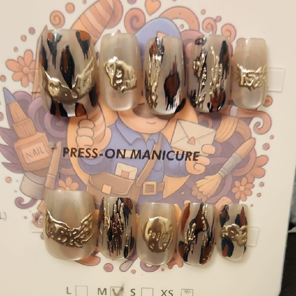Gold and Black Press-On Nails